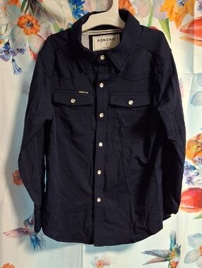 Poncho Navy Long-Sleeve Button-Front Kids Shirt SIZE 6
